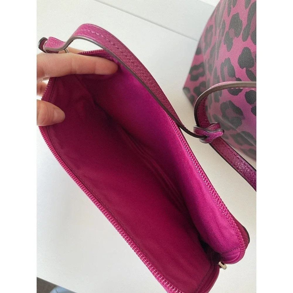 SOLD Coach Tote Bag Pink Purse + Matching Wristlet Cheeta Print Vegan Leather - Picture 8 of 10